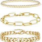 CONRAN KREMIX Gold Chain Bracelet Sets for Women Girls 14K Gold Plated Dainty Link Paperclip Bracelets Stake Adjustable Layered Metal Link Bracelet Set Fashion Jewelry